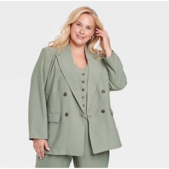 NWT A New Day Women's Double Breasted Blazer Jacket Mid Length Sage Green- Sz L - Picture 1 of 9